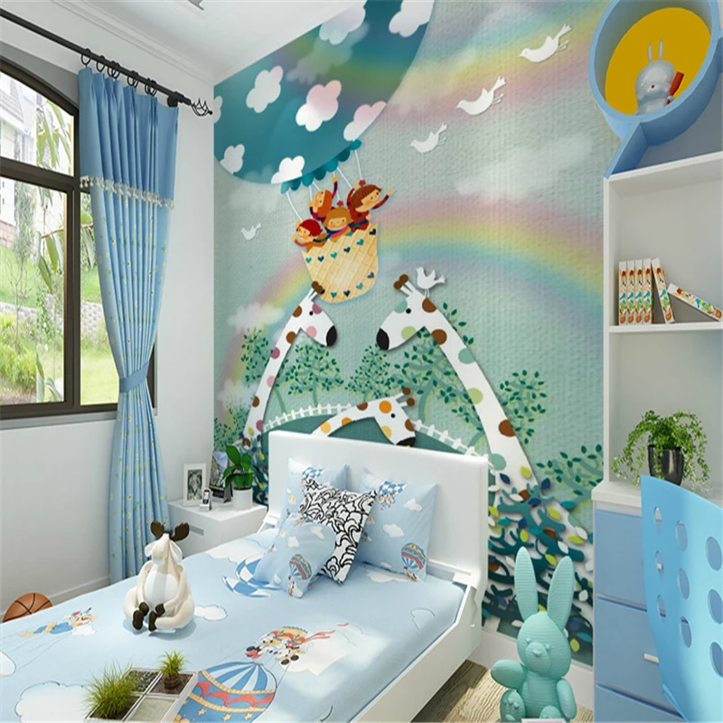 

beibehang wallpaper giraffe green children warm bedroom cartoon mural wallpaper for walls 3 d papel de parede para quarto