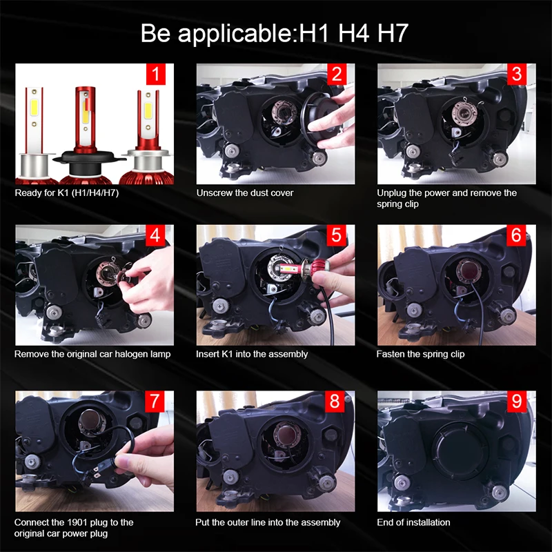 2 шт. мини H7 Автомобильные светодиодные фары H1 H11 H8 HB4 H9 9005 9006 лампы 72 Вт 8000LM 6000 К