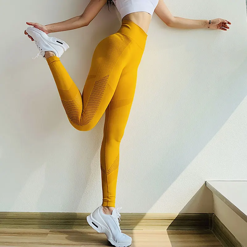 CK163-Yellow Штаны для йоги, высокая талия, женские леггинсы для спортзала, розовые, жизненные, бесшовные леггинсы, спортивные, для фитнеса, для пробежек, женские, сексуальные, попой, спортивная одежда, mujer - Цвет: CK163-Yellow
