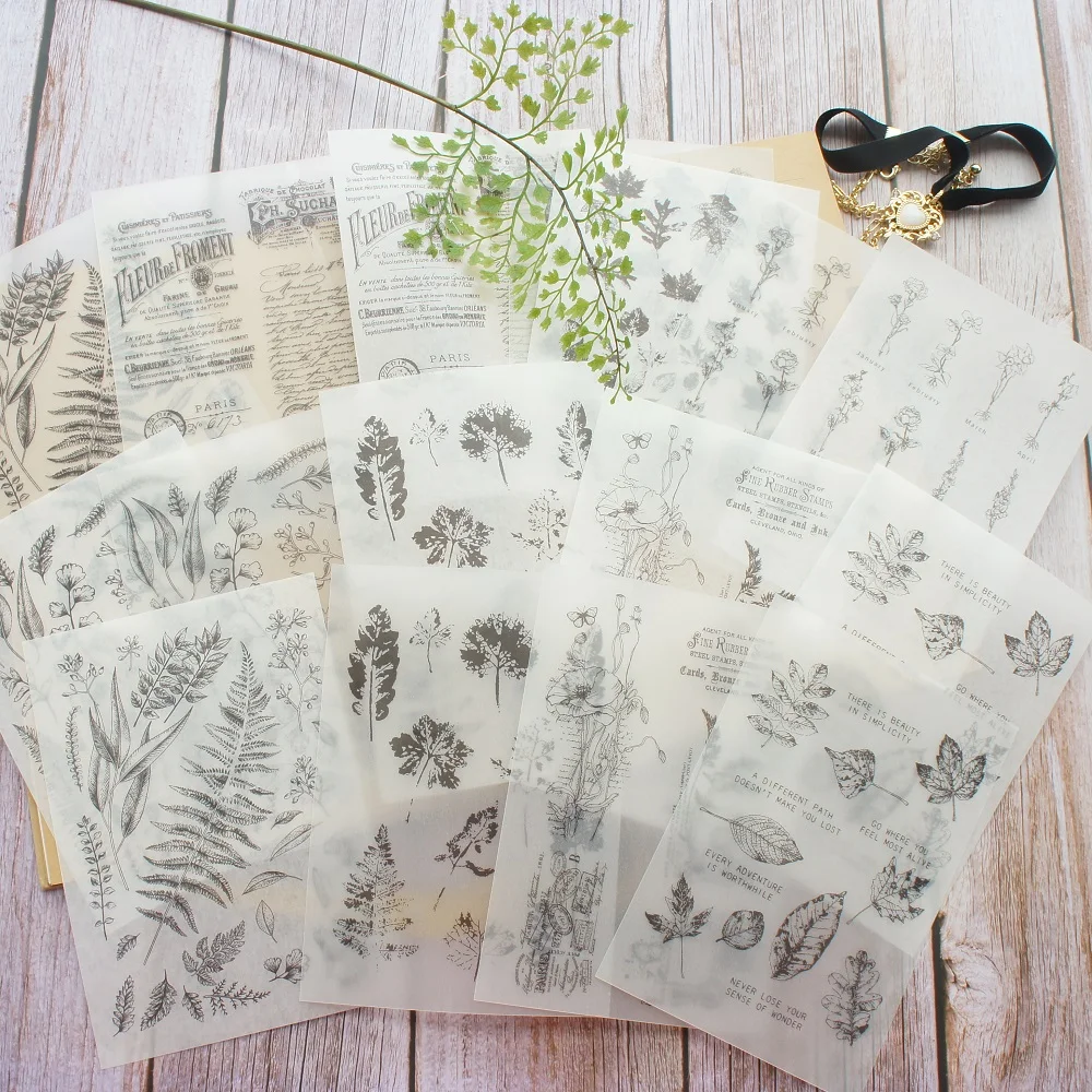 

16 Sheets/lot 12*17cm DIY Plant Seal Specimens Note Pattern Paper Sticker Wrapping Creative Paper Craft Background Scrapbooking