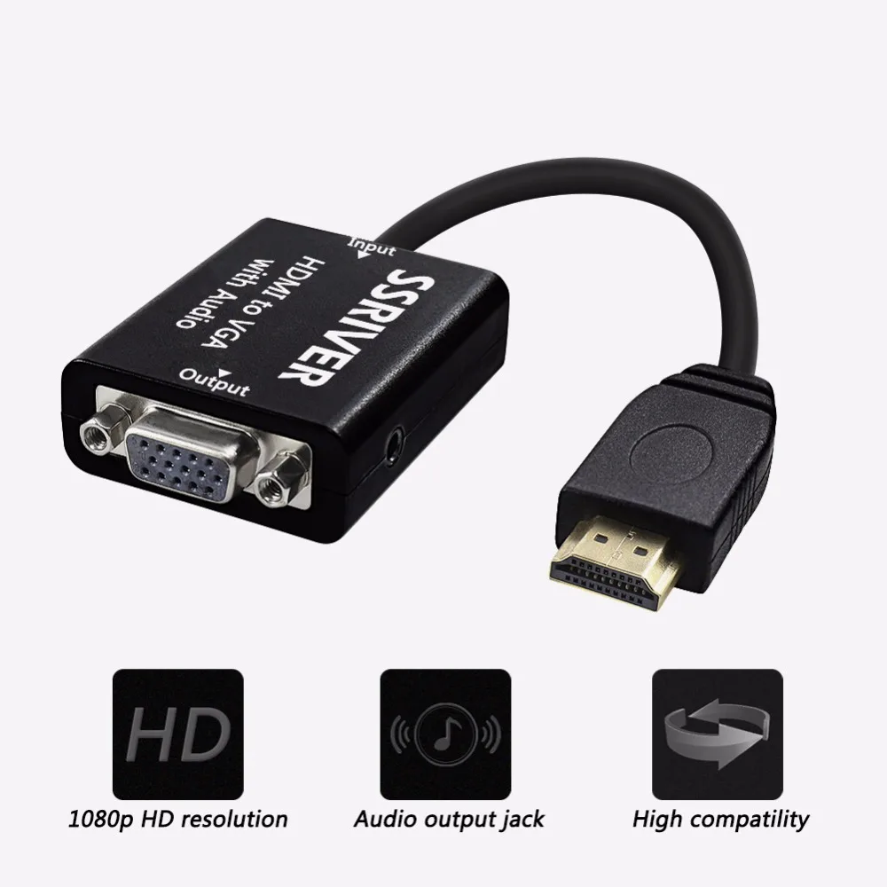 Ssriver Mini HDMI и VGA Adapter HDMI2VGA цифро аналоговый с TO 3.5 мм разъем аудио кабель адаптер для