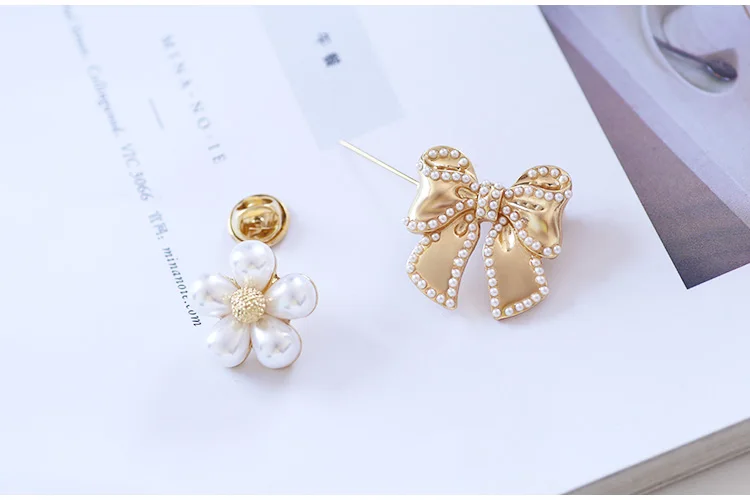 Sansummer New Hot Fashion Golden Bowknot Flower Pearl Romantic Feautiful Elegant Party Brooch For Women Jewelry 835