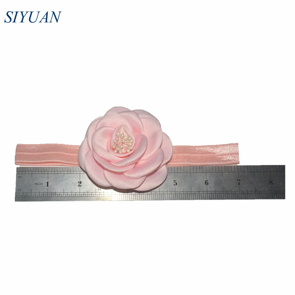 44 шт./лот атласный цветок розы повязка на голову Великолепная эластичная лента