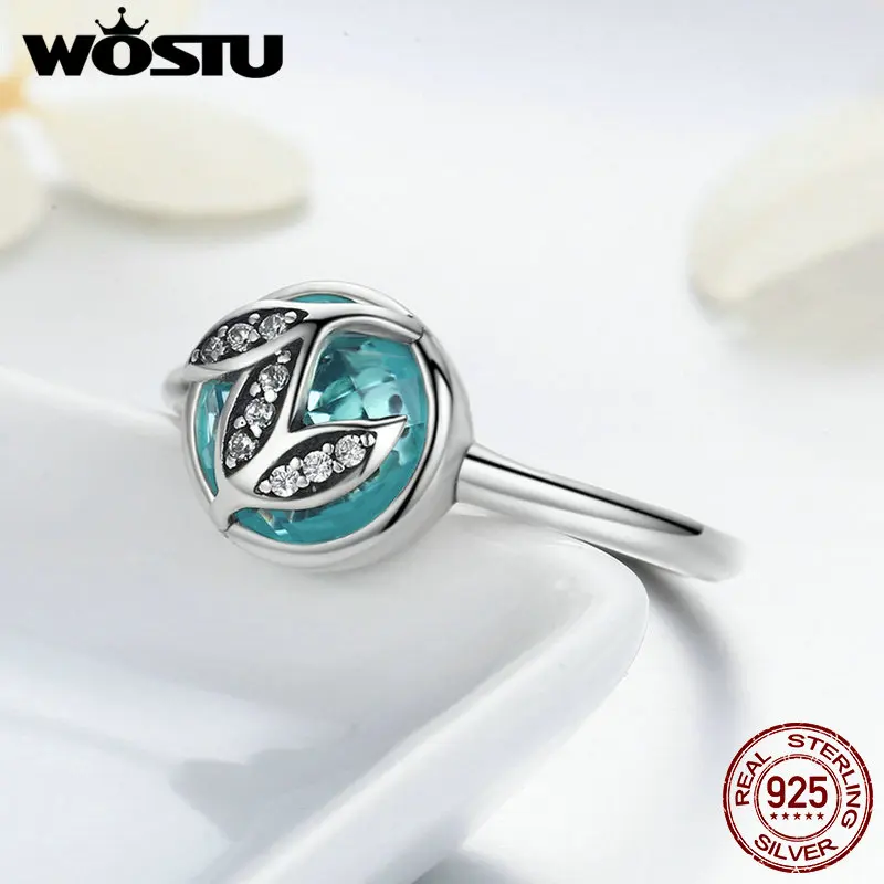 WOSTU горячая Распродажа 925 пробы серебряные зеленые Сияющие кольца с листьями для женщин брендовые оригинальные ювелирные изделия S925 CQR105