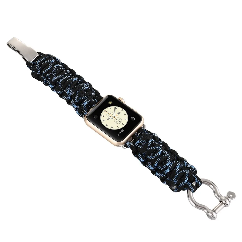 38/42 мм наручных часов iWatch, ремешок с адаптеры для сим-карт нейлоновая веревка выживание, браслет, ремешок для наручных часов, Повседневное Спортивная Apple часы-ремешки Армейский зеленый