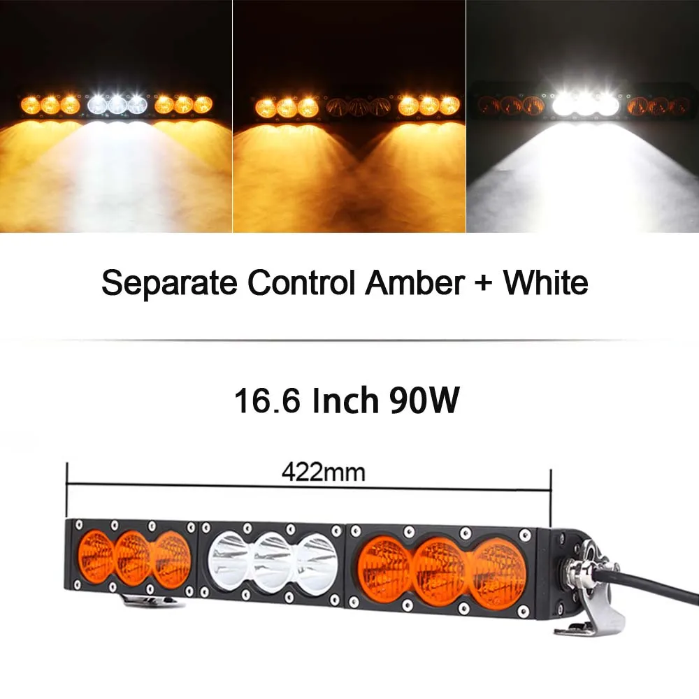 90W Amber White Однорядный тонкий 10 Вт/шт. светодиодный рабочий светильник для грузовика Atv Uaz 4x4 внедорожный прицеп комбинированный луч Янтарный Предупреждение ющий Барра противотуманный светильник s - Цвет: 90W Amber White