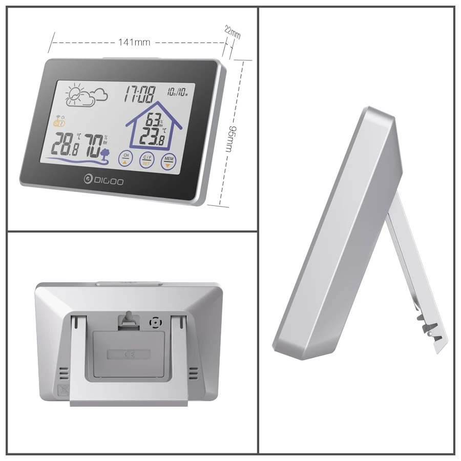 Digoo DG-TH8380 цветной экран Метеостанция Крытый Открытый датчик термометр гигрометр Измеритель погоды датчик 3CH