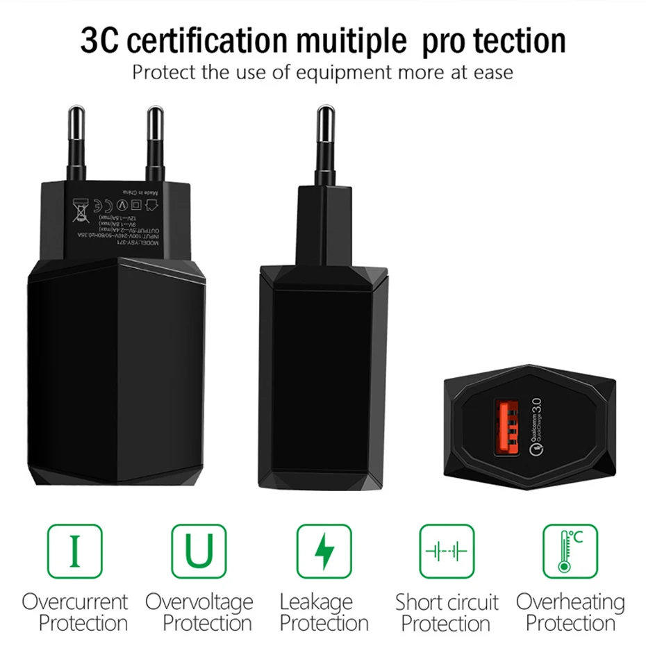 2019 USB QC3.0 быстрое зарядное устройство Micro/Type-c кабель для Samsung S7 Edge Xiaomi Huawei Android