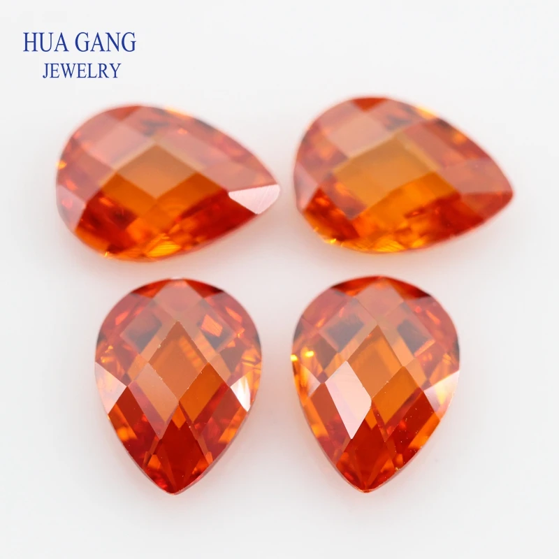 Orange CZ Stone Pear Shape Double CheckerBoard Synthetic Gems Cubic Zirconia For Jewelry 3x5~13x18mm Wholesale Free Shipping | Украшения и