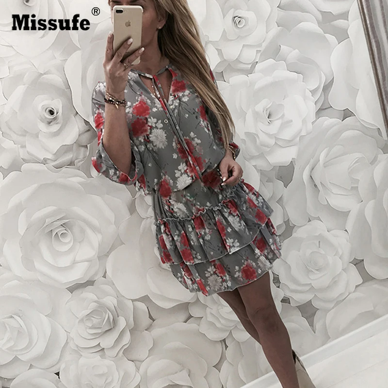 Женское платье с оборками Missufe повседневное пляжное мини-платье цветочным