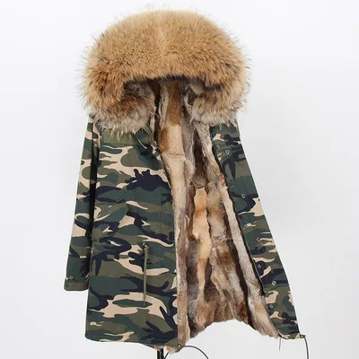 OFTBUY пальто с натуральным мехом, зимняя куртка, Женское пальто, воротник из натурального меха енота, длинная парка с подкладкой из кроличьего меха, уличная одежда, новинка