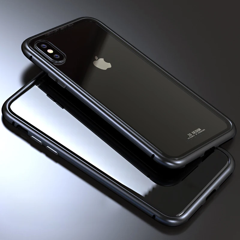 Магнитная поглощая металлический чехол для iPhone X 7/8/X Случае Deluxe закаленное стекло