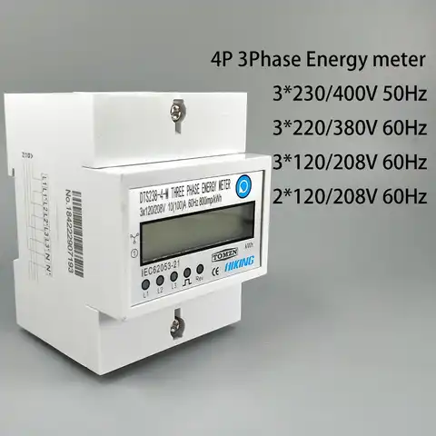 4P 10(100) трехфазный измеритель энергии на Din-рейку, кВтч, ватт, час, ЖК-дисплей, 3*230/400 В, 3*120/208 В, 3*220/380 В, 2*120/208 В, 50 Гц, 60 гц