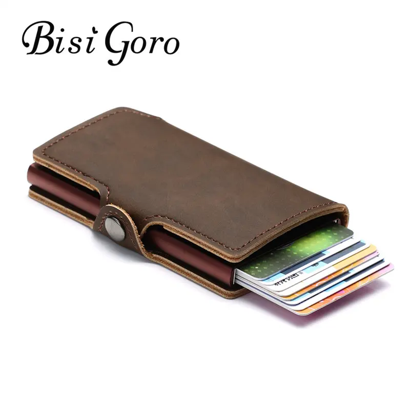 

BISI GORO 2019 New Men And Women Credit Card Holder Single Box Vintage Mini Safe Aluminum RFID Card Holder Purse Dropshipping