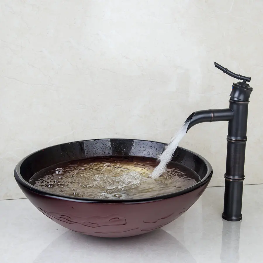 YANKSMART волнистый умывальник круглая раковина из закаленного стекла набор