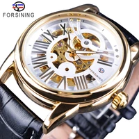 forsining official exclusive sale limited men golden bezel genuine leather belt mens automatic skeleton watch top brand luxury