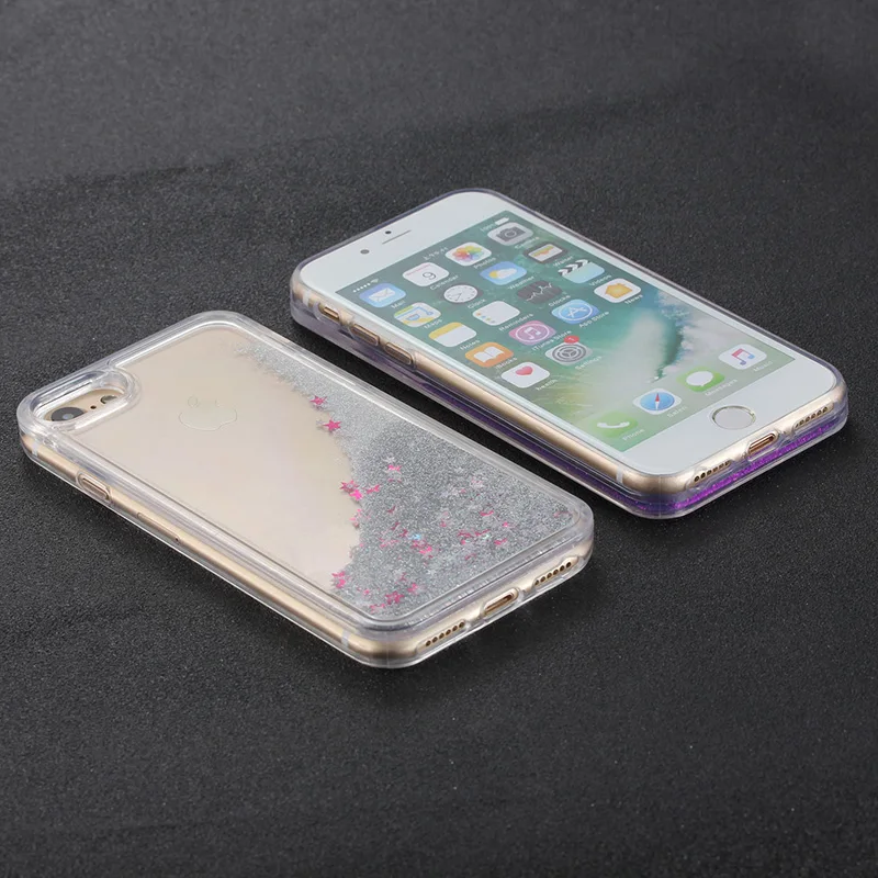 Жесткий Чехол для iPhone 7 8 плюс X XS динамический Жидкий блеск песок Прозрачный