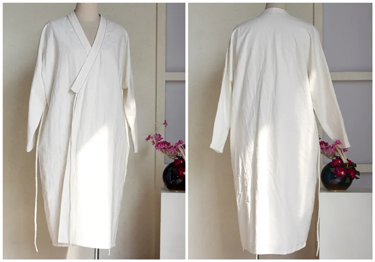 Китайский стиль Женский Повседневный Длинный Галстук с длинным рукавом белый