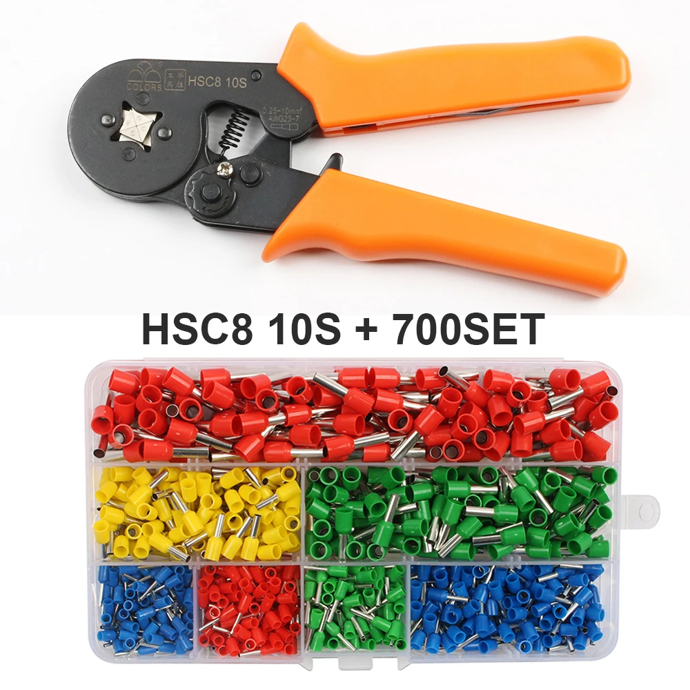 HSC8 10S 700Pcs Инструменты HSC8 6-4 HSC8 6-6 саморегулируемые плоскогубцы мини-типа 0,25-6мм2 плоскогубцы ручные инструменты клеммы 16-4 - Цвет: HSC8 10S 700Pcs