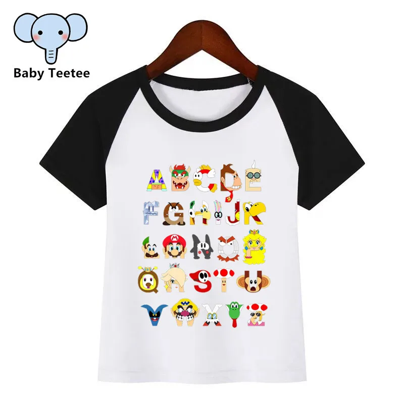 Boys Girls Sesame Street/Mario/Pokemon/Star Wars Alphabet Cartoon T-shirt Children Funny Tshirt Kids Summer Tops Baby Clothes