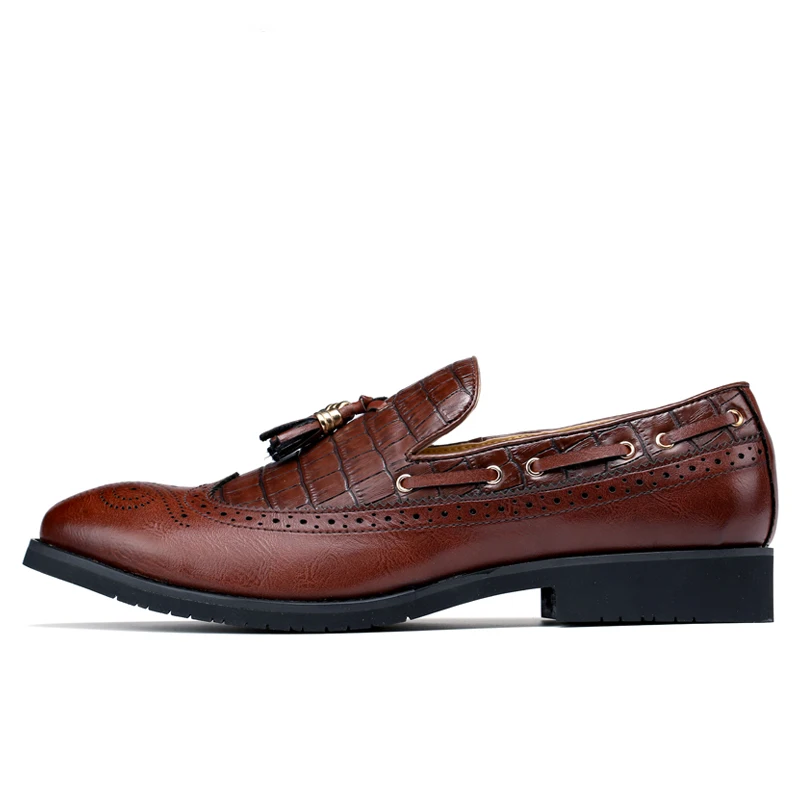 Мужские лоферы под крокодиловую кожу с кисточками FIXSYS деловая обувь без шнуровки