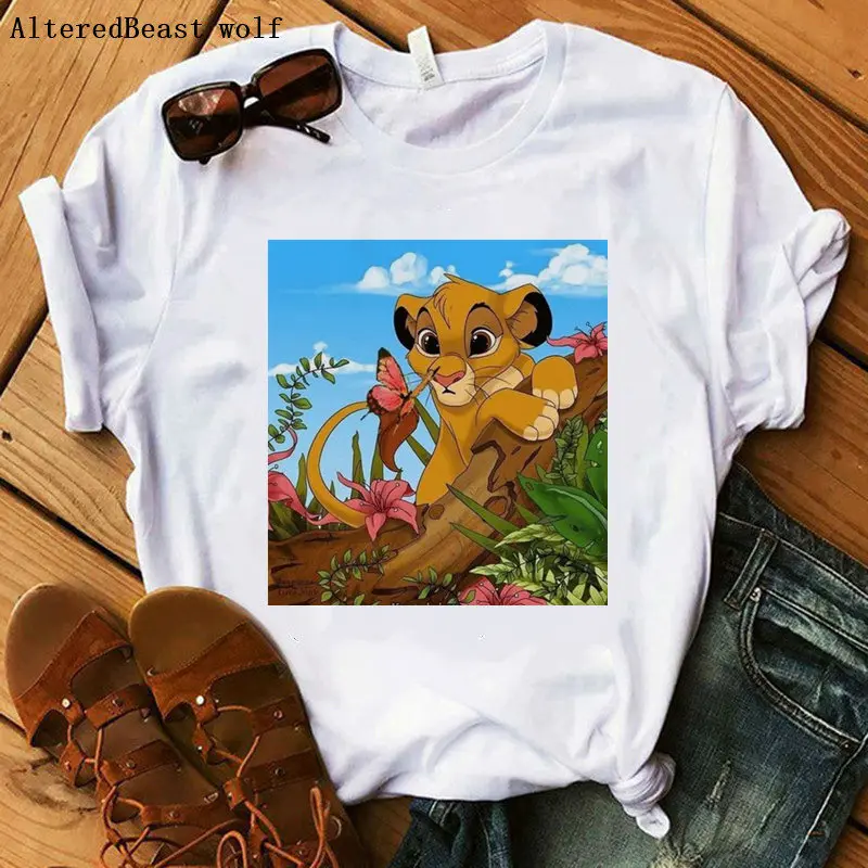 as picture Новинка лета, женская модная футболка, повседневные топы Hakuna Matata, Лев, король, Бабочка, мягкие футболки с круглым вырезом, мультяшный принт, короткий рукав - Цвет: as picture
