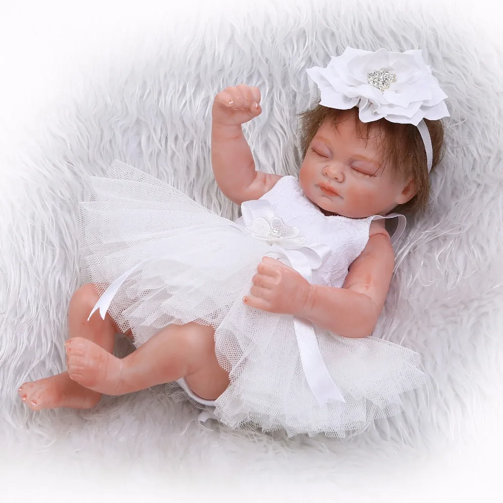 NPK реалистичные кукла очень мягкий 10 дюймов reborn baby doll девушки в белом платье
