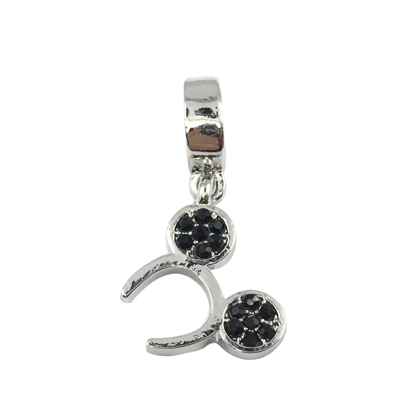 Обруч Микки болтаются с черными кристаллами Европейские Бусины Подходят амулеты