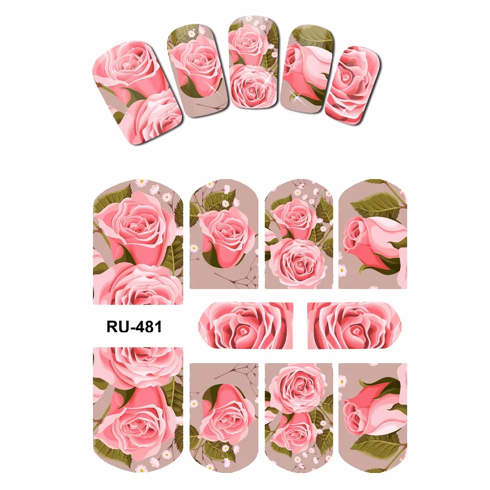 

NAIL ART NAIL WATER STICKER DECAL FULL COVER FLOWER GROUP ROSE PEONY CHERRY BLOSSOM LEAF PURPLE RU481-486