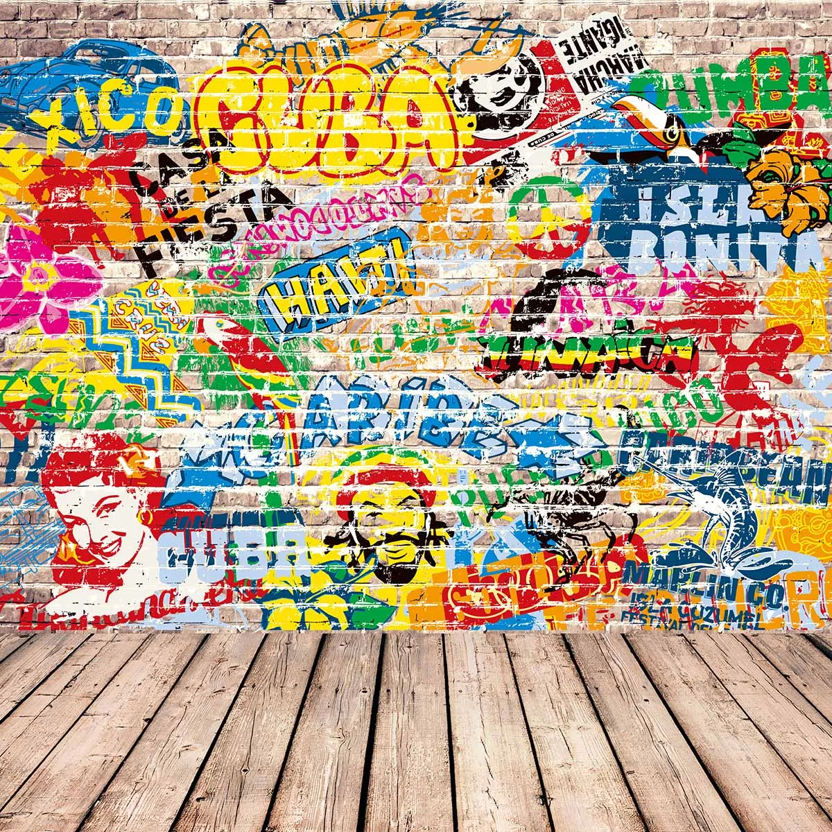 Allenjoy photography background store Graffiti wall theme backdrop Cool and Colorful pattern Wood floor New Arrivals | Электроника
