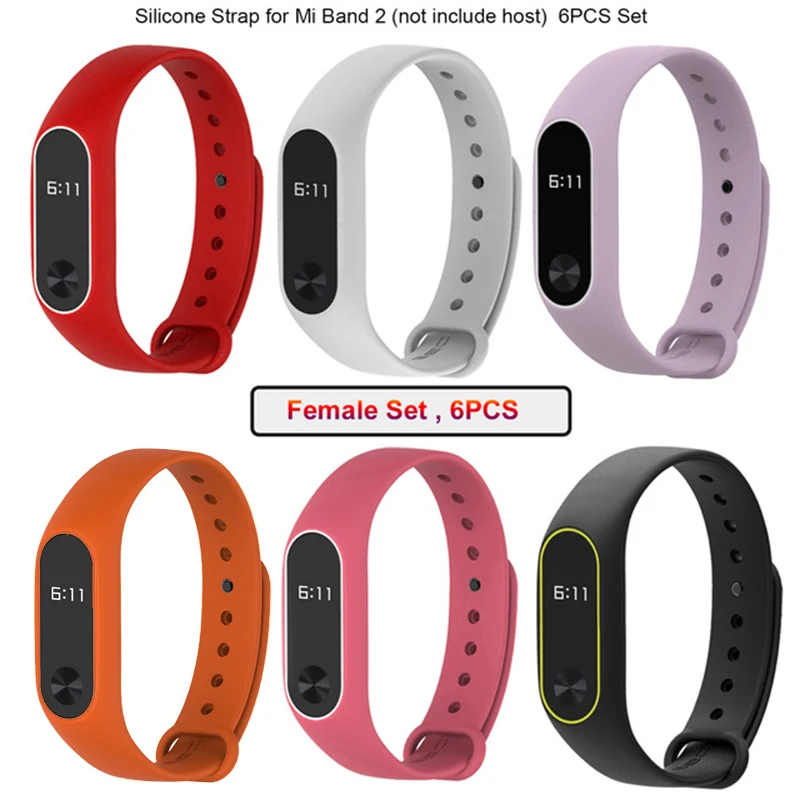 mi Band 2 бретели для нижнего белья Xiaomi mi Ремешок Браслет замена красочные силиконовые аксессуары комплект 6 шт - Цвет: Female Set 6PCS