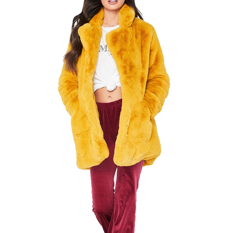 Свободное пальто из искусственного меха 4XL зимняя куртка из искусственного кроличьего меха женская однотонная длинная толстая верхняя одежда женская Повседневная теплая верхняя одежда Femme