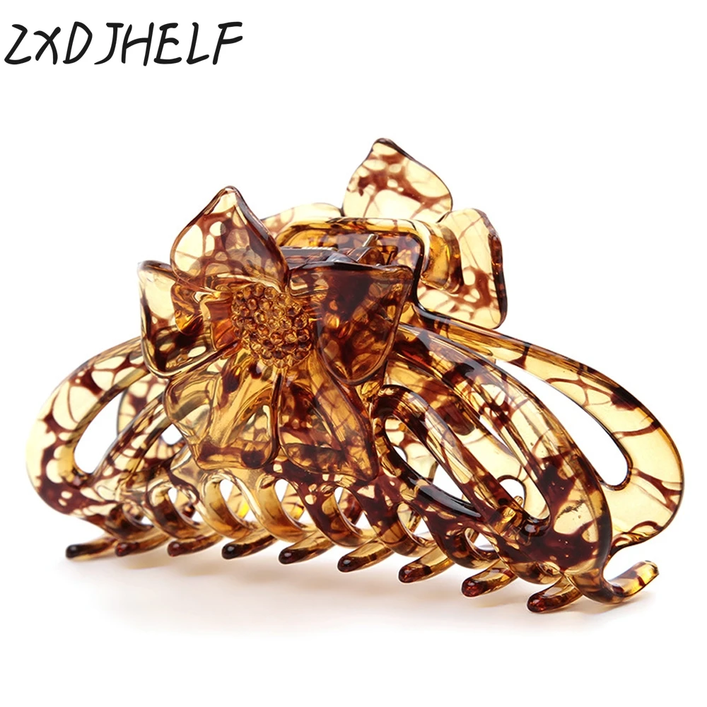 ZXDJHELF Simple Korean Acrylic Flower Hairpin Plastic Solid Color Women Crab Hair Claws Headwear Oranment Accessories F059 |