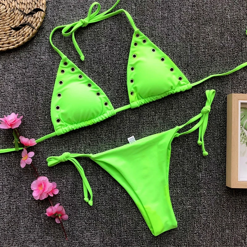 Bikinx Пряжка желтый бикини 2018 женский треугольный купальный костюм галстук ап