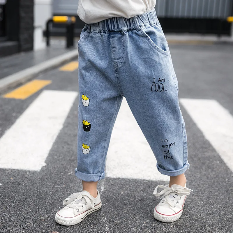 

Jeans for Girls Children's Clothing Trackisuit Baby Girl Denim Pants Fashion Print Casual Cowboy Pants Kids Wild Trousers 2-8Y