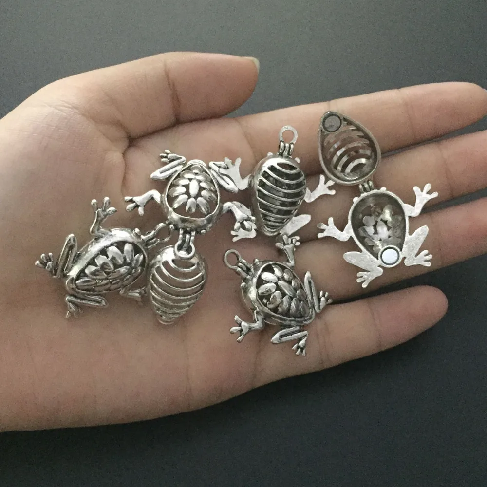 Старинное Серебро 10 шт. Цветок Лягушка открываться медальон кулон Магнитная