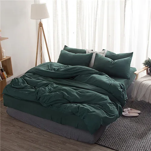 peacock green Однотонный пододеяльник, набор стиранных хлопковых постельных принадлежностей, мягкое серое постельное белье в японском стиле, домашняя кровать, супер размер, постельное белье, Комплект постельного белья - Цвет: peacock green