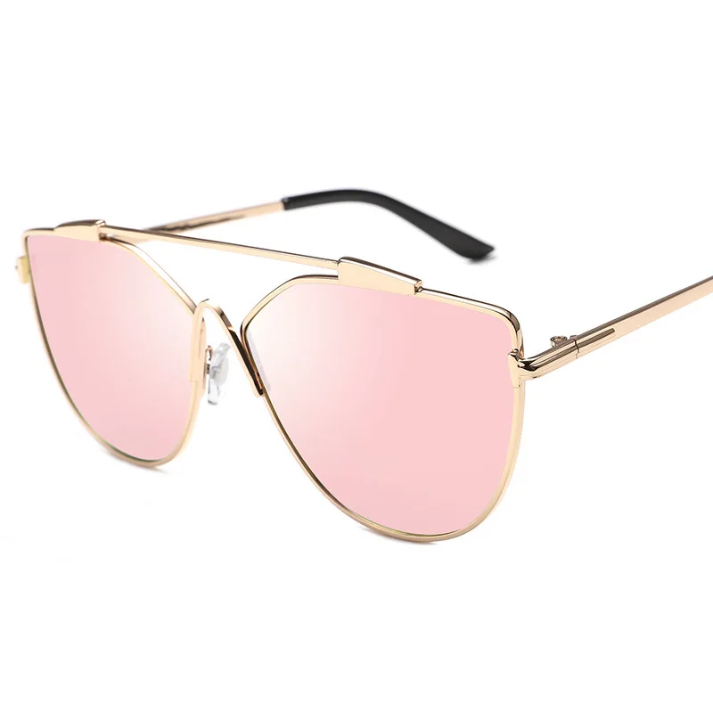 One Piece Cat Eye Sunglasses For Women And Men Alloy Frame Pink Silver Mirror Eyewear Female Hollow Vintage Shades | Аксессуары для