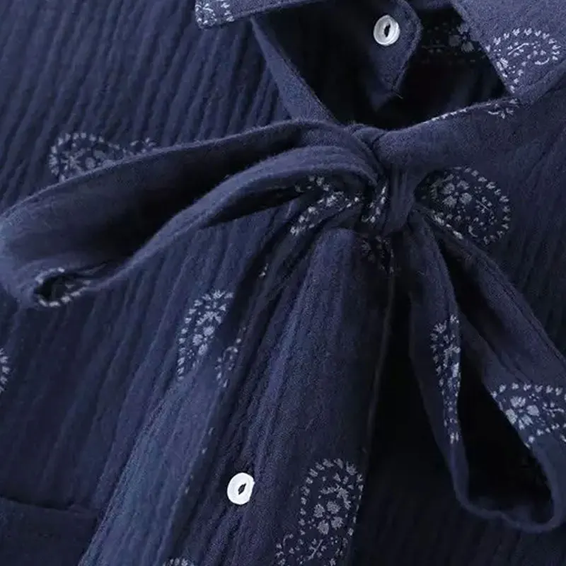 Women paisley print long sleeve blouses navy office vintage shirts turn-down collar bow tie blusa feminina casual tops .27 |