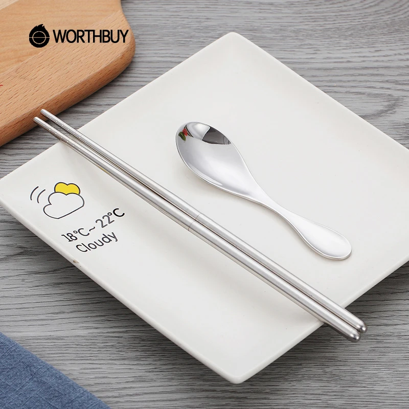 Worthbuy 3 шт./компл. Портативный Столовая посуда набор с сумкой 304 Нержавеющая сталь
