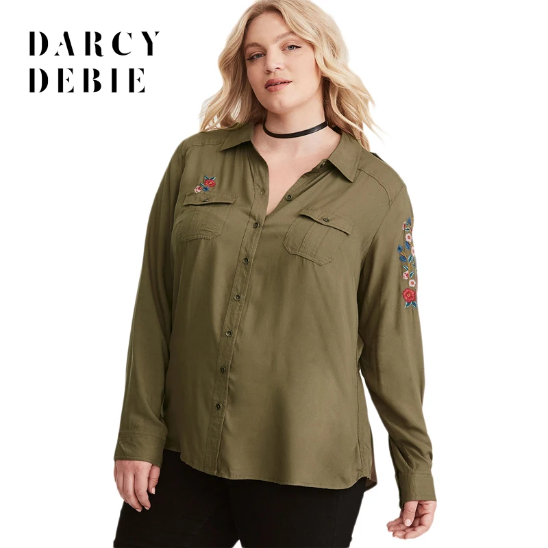 Darcydebie одноцветное Армейский зеленый брюки-карго цветок Вышивка рубашка Для
