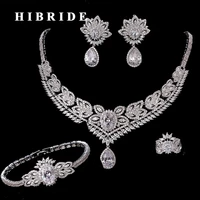 hibride beautiful flower design rhinestone cz stone micro pave 4pcs women wedding jewelry sets european trendy style n 209