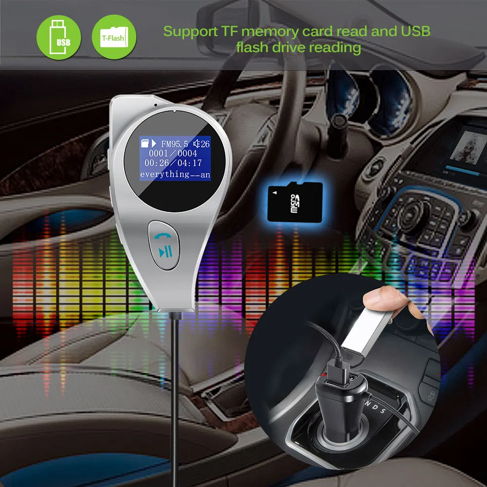 Автомобильный комплект Aozbz с Bluetooth mp3 музыкальный плеер fm передатчик модулятор 2 1