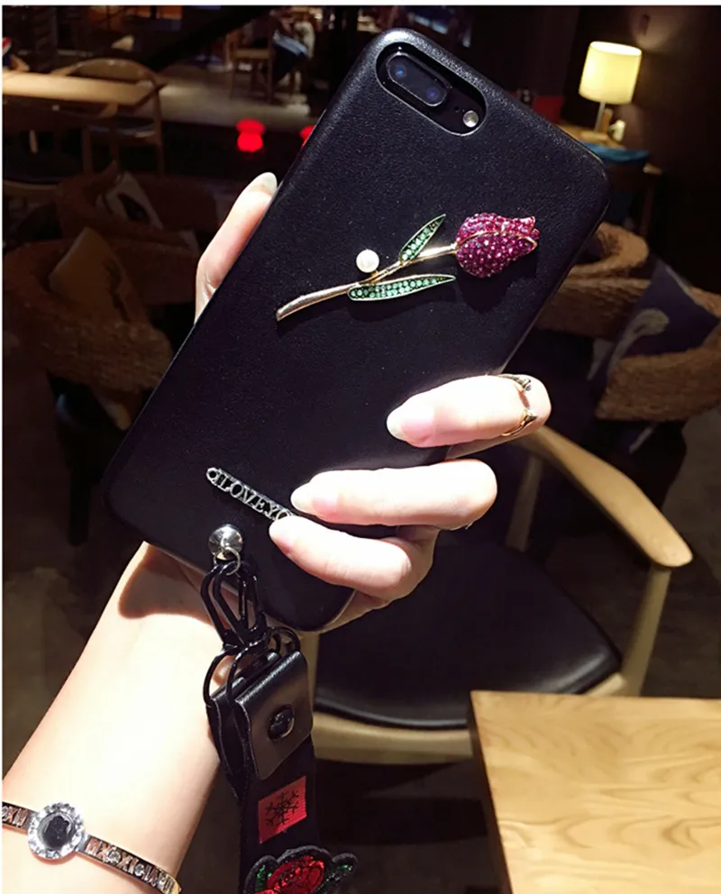 Byuoo Fashion Case with Rose Diy Handmade Silicone Cover for Huawei Honor 9 6x P9 Lite P10 nova 2 plus |