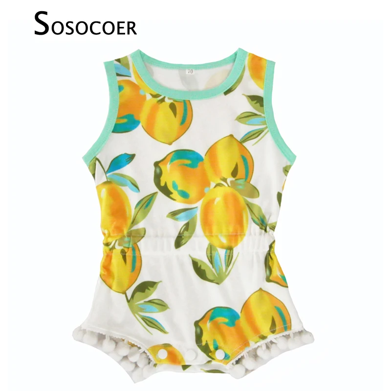 SOSOCOER/Детский комбинезон для новорожденных без рукавов с лимонным узором девочек
