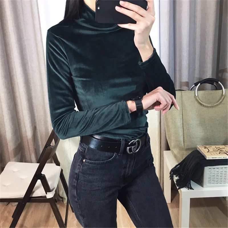 GCAROL Новое поступление осень зима для женщин Pleuche водолазка свитер стрейч высокое качество гладкий толстый пуловер основные теплые OL Топы