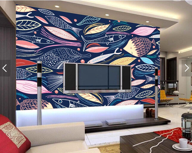 

Custom children wallpaper. Lovely color fish for the children's room living room bedroom TV backdrop waterproof wallpaper