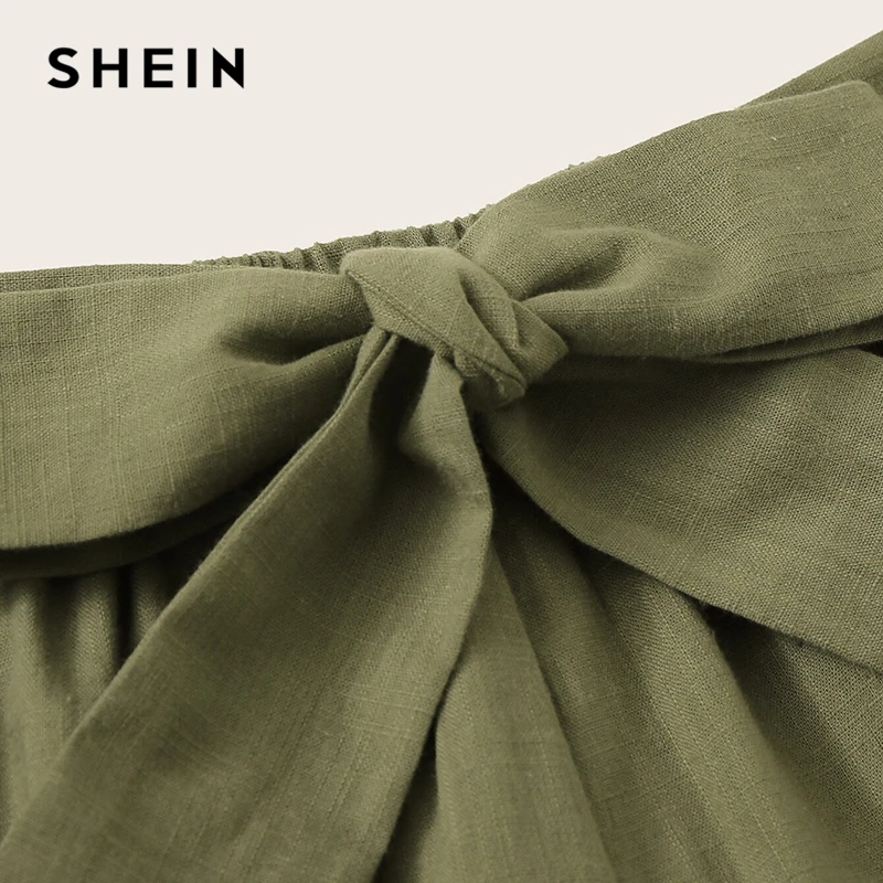 SHEIN, однотонный топ-труба и шорты с поясом, набор,, Повседневный, летний, без бретелек, без рукавов, бандо, прямой, Женский комплект из двух предметов