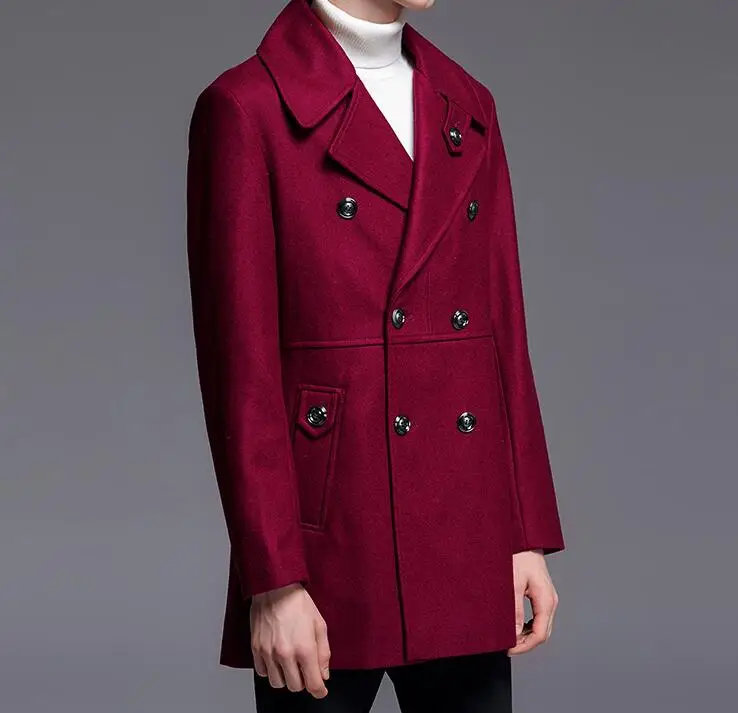Мужская шерстяная куртка с отложным воротником винно красного цвета|wool coat male|wool