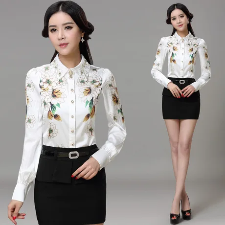 Женщины рубашки блузы длинный рукав винтажный цветок принт топы для женщины леди